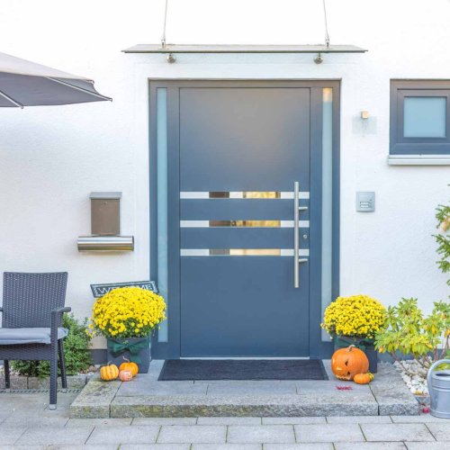 Porte d’entrée en aluminium moderne avec empiècements miroir